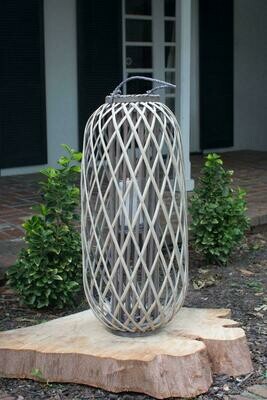 Large Tall Grey Willow Lantern w/Glass (DISPLAY ONLY)