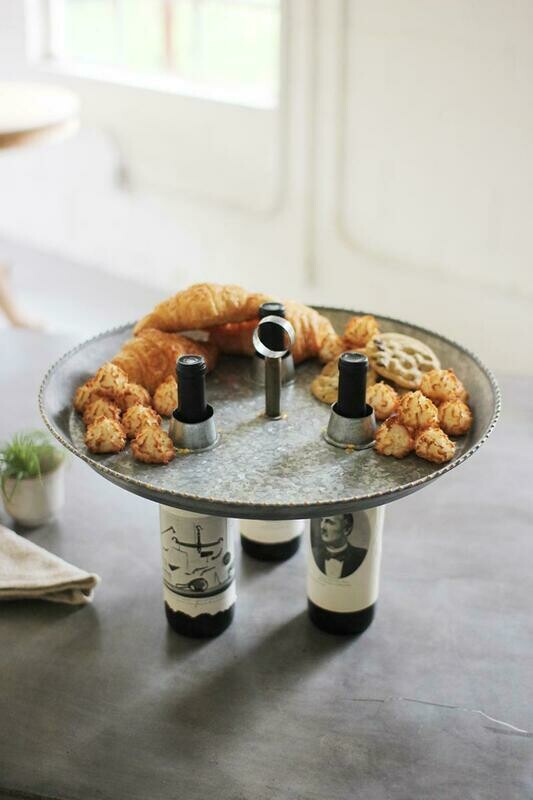 Galvanized 3 Bottle Topper Serving Tray Galvanized 3 Bottle Topper Serving Tray