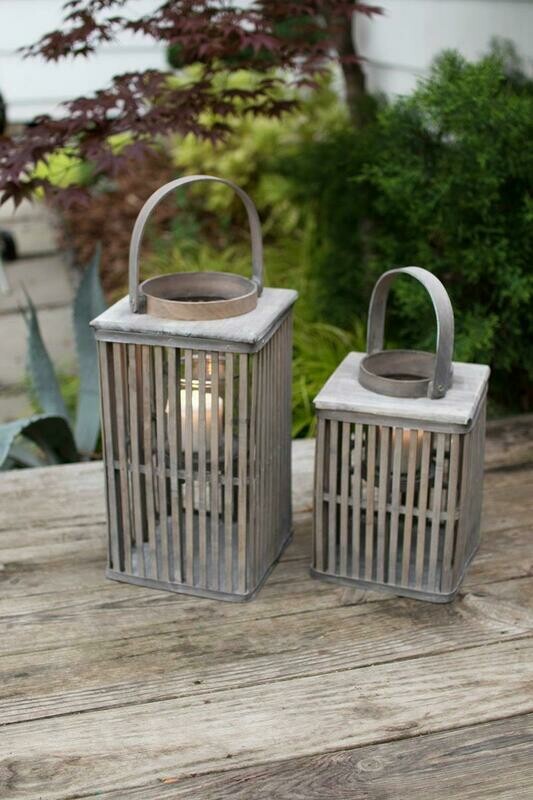 Square Gray Bamboo Set Of 2 Lantern w/Glass Square Gray Bamboo Set Of 2 Lantern w/Glass
