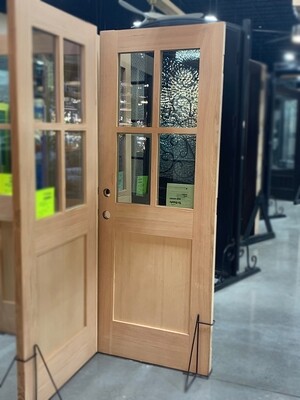 Custom Made 5068 Pair of 2668 LH/RH Fir Doors, 4 Lite Low E Glass, Double Bore, Mortised For Hinges, w/T-Ast, Flat Shaker Bottom Panel w/Custom Flat Divider Bars (SOLD IN PAIRS) Custom Made 5068 Pair of 2668 LH/RH Fir Doors, 4 Lite Low E Glass, Double Bore, Mortised For Hinges, w/T-Ast, Flat Shaker Bottom Panel w/Custom Flat Divider Bars (SOLD IN PAIRS)