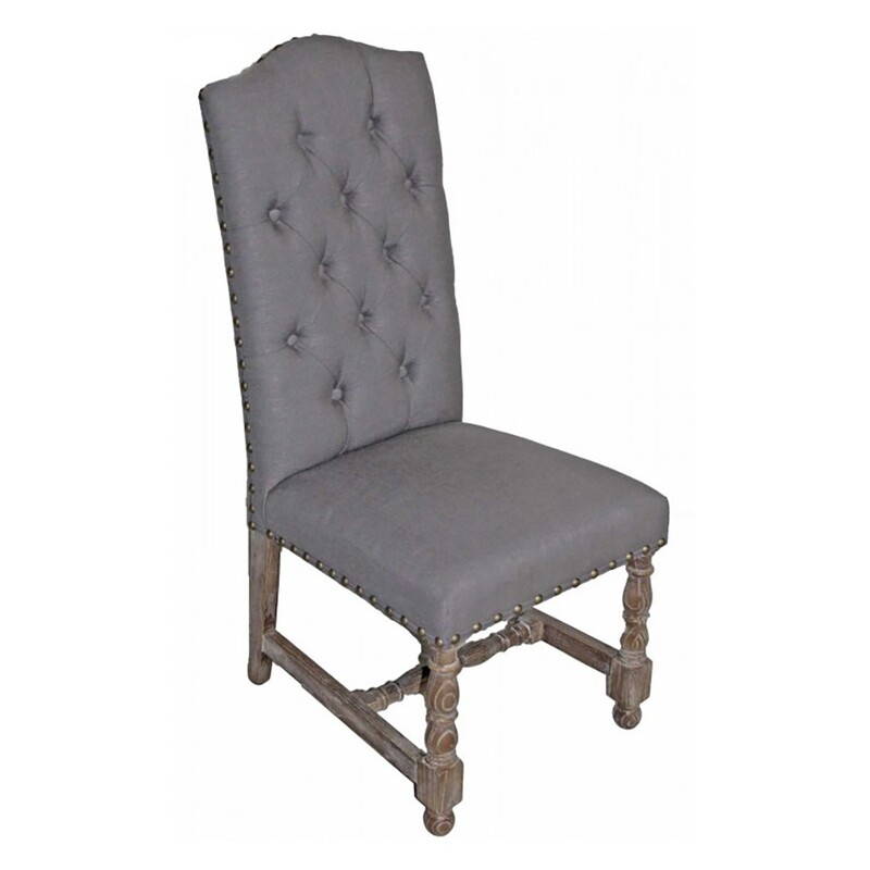 Tufted Weathered Oak Armless Side Chair w/Smoke Gray Fabric Tufted Weathered Oak Armless Side Chair w/Smoke Gray Fabric