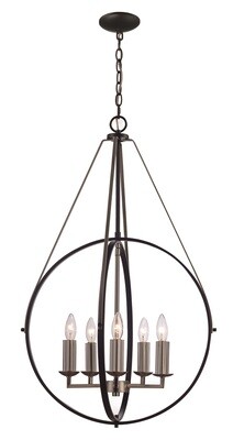 Lulu Black/Brush Nickel 5 Lt Cage Chandelier (DISPLAY ONLY) Lulu Black/Brush Nickel 5 Lt Cage Chandelier (DISPLAY ONLY)