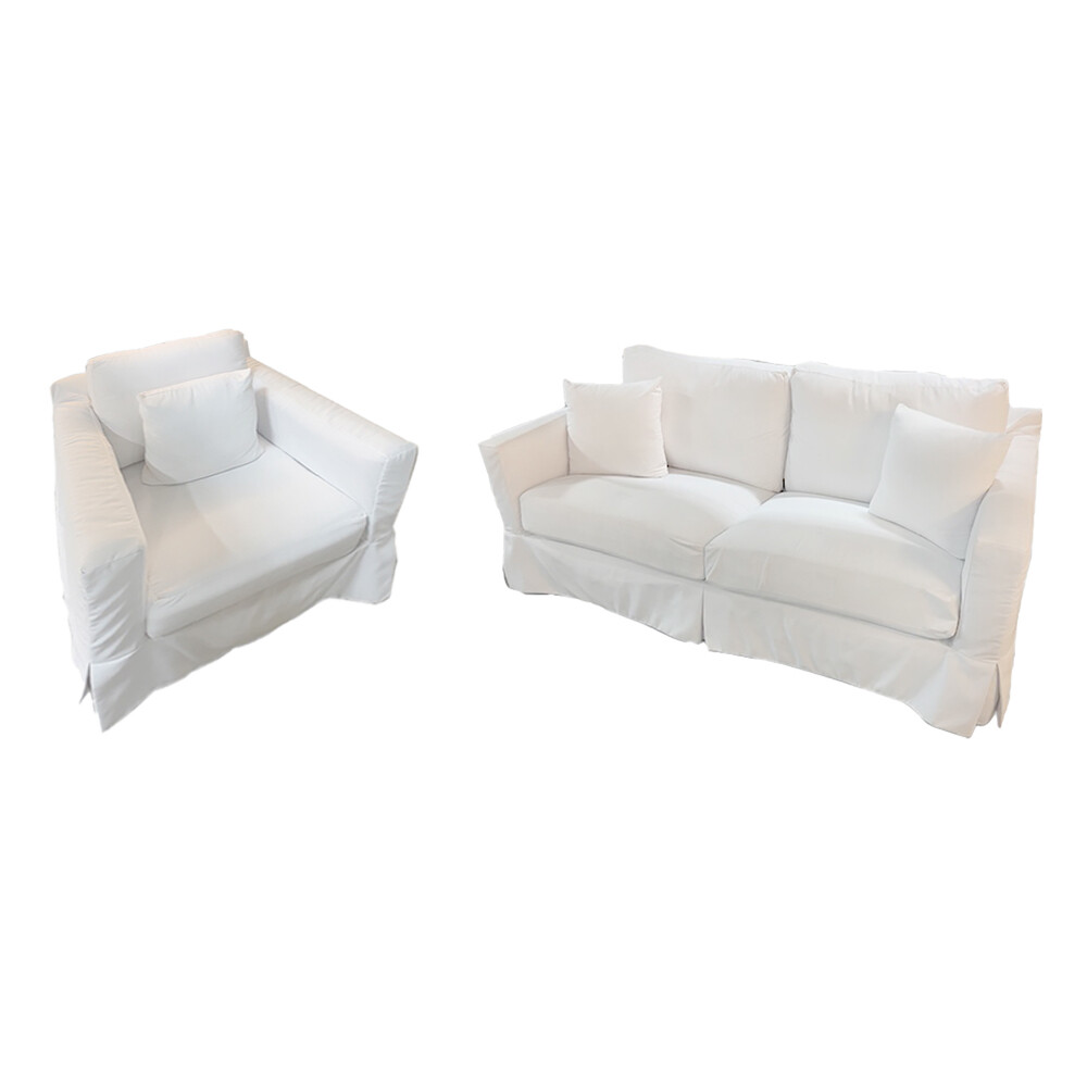 White Canvas Sofa & Chair Frame & Slip Cover (SOLD AS SET) (1) 731000 & (1) 731001