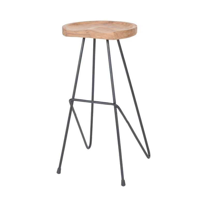 Backon Natural Teak/Bronze Iron Bar Stool