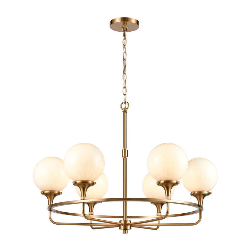 Beverly Hills Satin Brass/White 6 Lt Chandelier (DISPLAY ONLY) "ALL SALES FINAL"