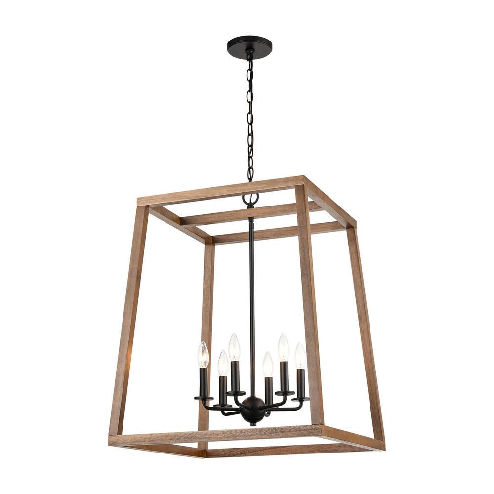 Barrow Matte Black/Birchwood 6 Lt Chandelier (DISPLAY ONLY) "ALL SALES FINAL"
