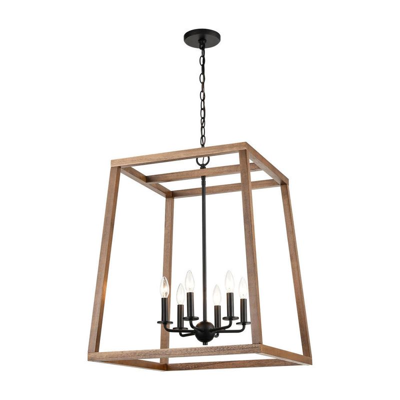 Barrow Matte Black/Birchwood 6 Lt Chandelier (DISPLAY ONLY) "ALL SALES FINAL"
