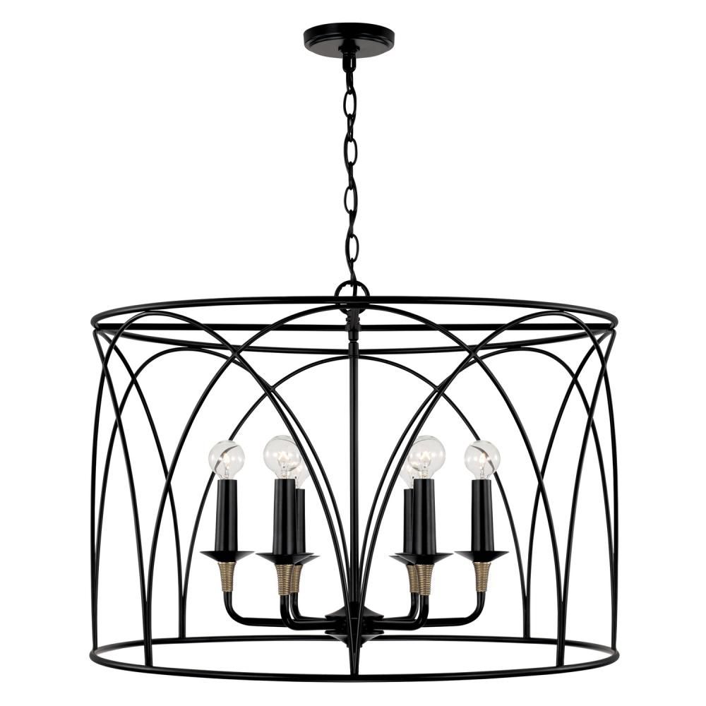 Amara Matte Black w/Brass 6 Lt Pendant (DISPLAY ONLY) "ALL SALES FINAL"