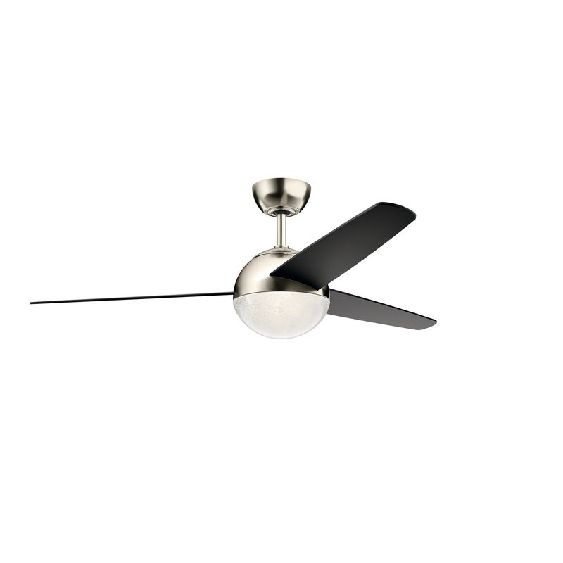 Bisc 56" Polish Nickel Ceiling Fan w/Black Blades & LED Light Kit w/Crushed Crystal Glass "ALL SALES FINAL"