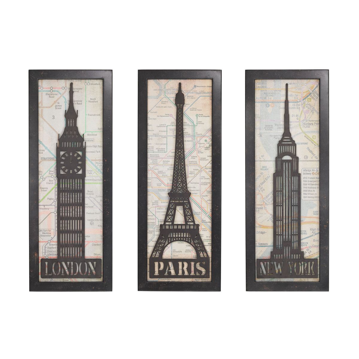 Grey Iron Landmark Triptych Decor  (DISPLAY ONLY)