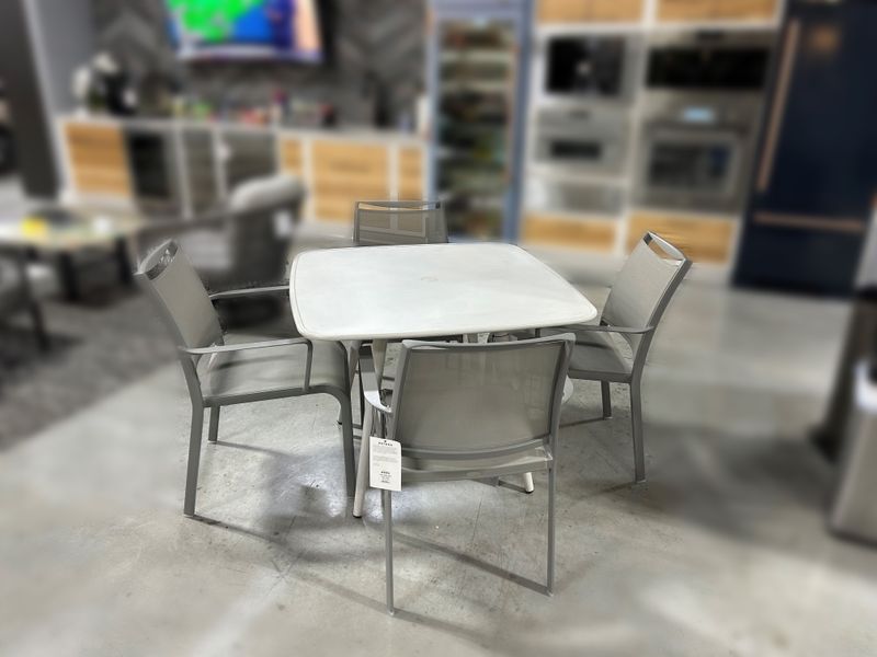 Alinea White Square Dining Table w/Como Grey Dining Arm Chairs (COMPLETE SET SEE SKU LIST FOR SET) "ALL SALES FINAL"