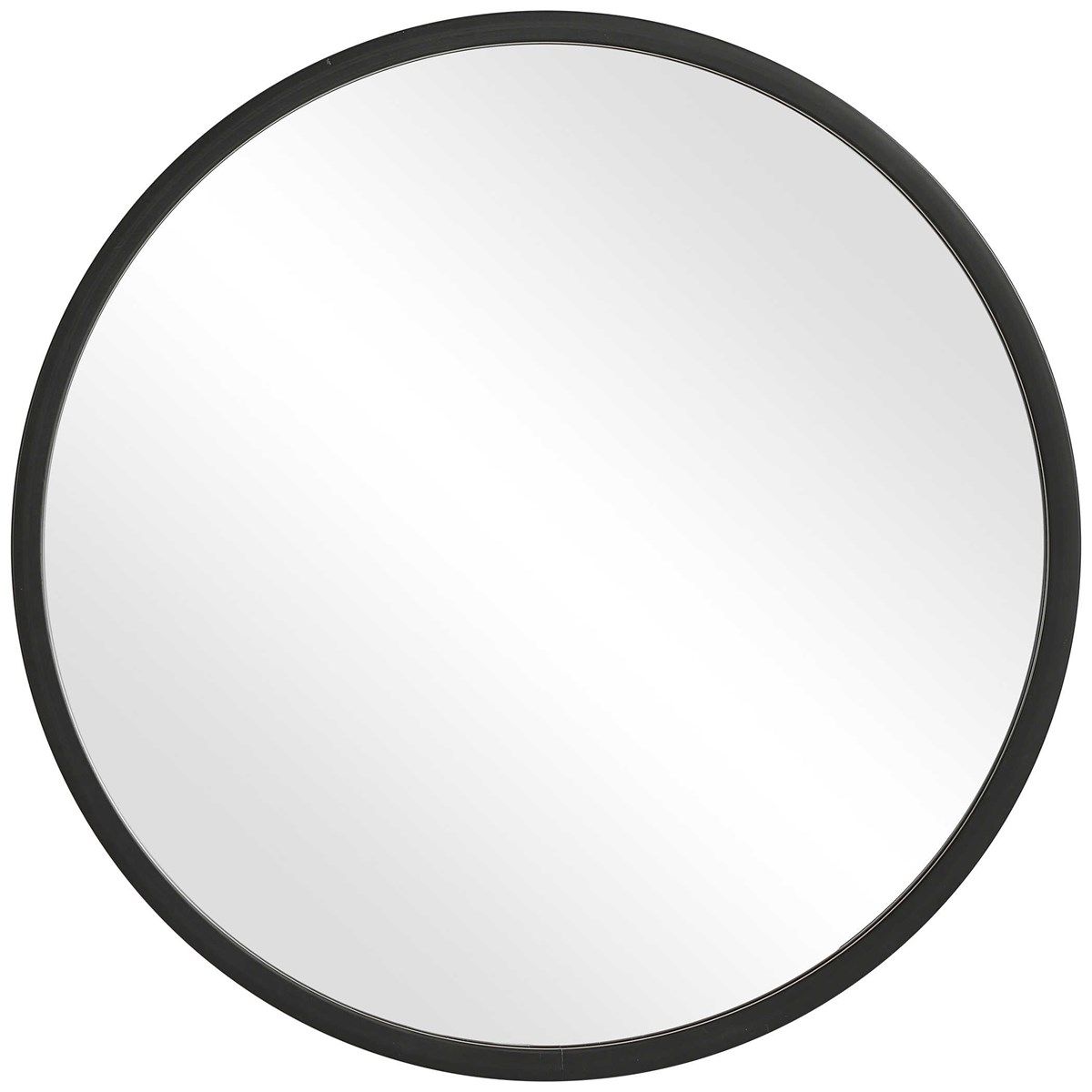 24" Black Round Thick Framed Mirror