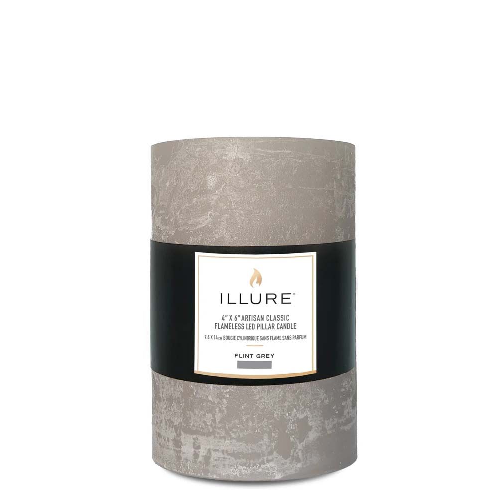 Illure Artisan Pillar-Flint Grey 6" Candle w/Remote