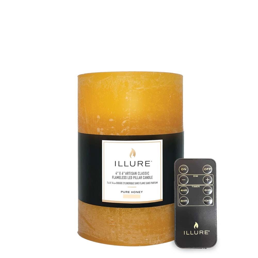 Illure Artisan Pillar-Pure Honey 6" Candle w/Remote
