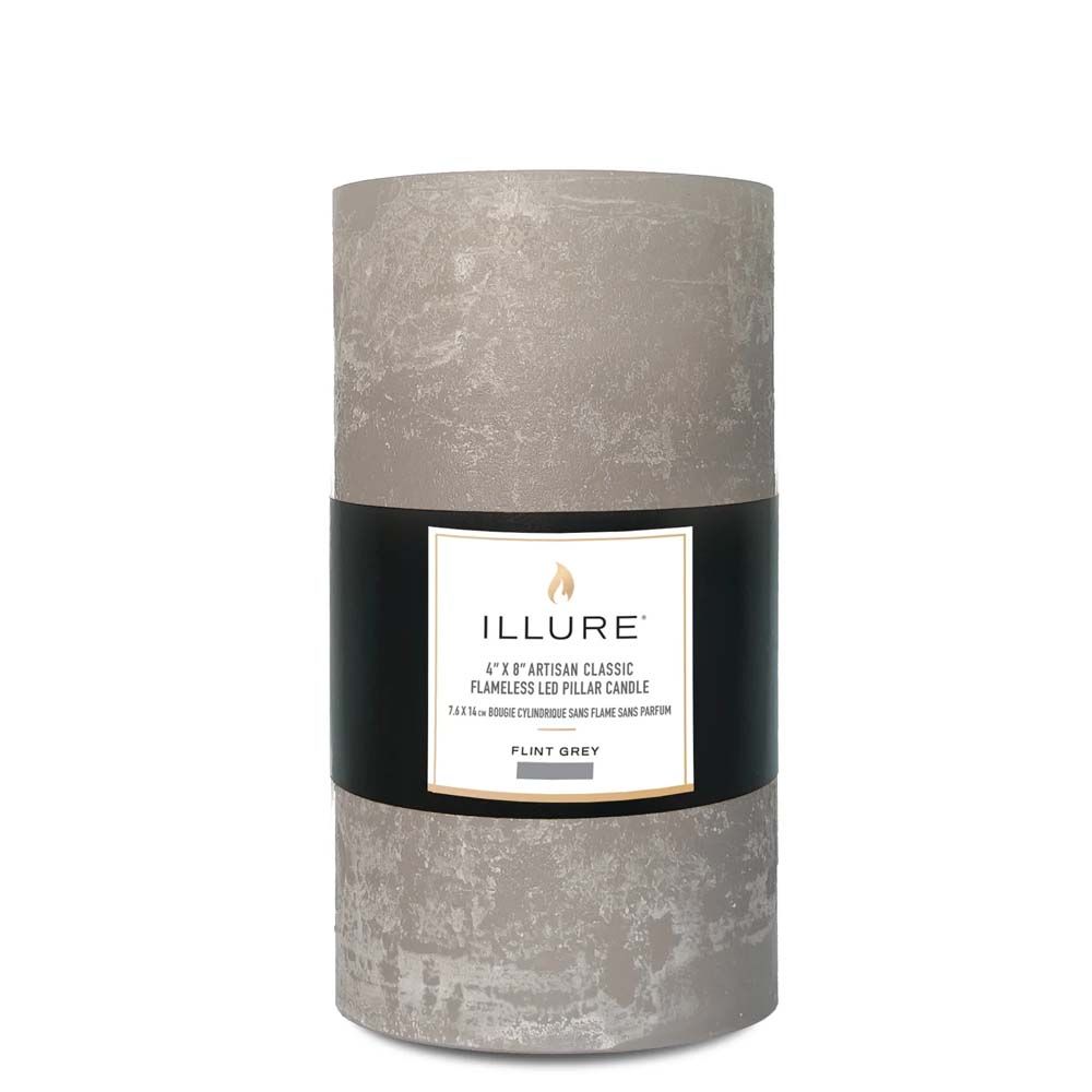 Illure Artisan Pillar-Flint Grey 8" Candle w/Remote