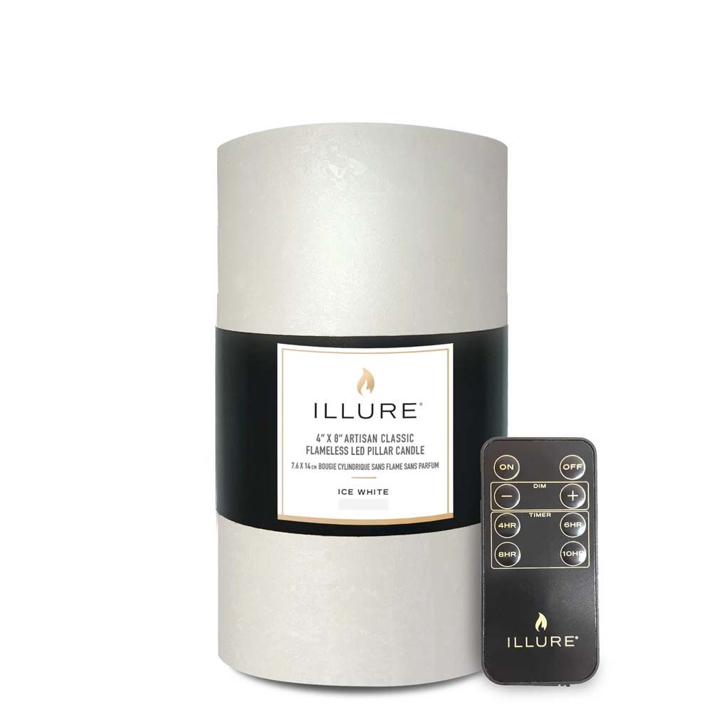 Illure Artisan Pillar-Ice White 8" Candle w/Remote