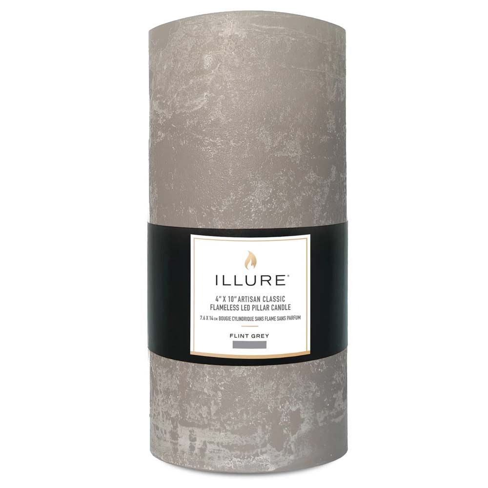 Illure Artisan Pillar-Flint Grey 10" Candle w/Remote