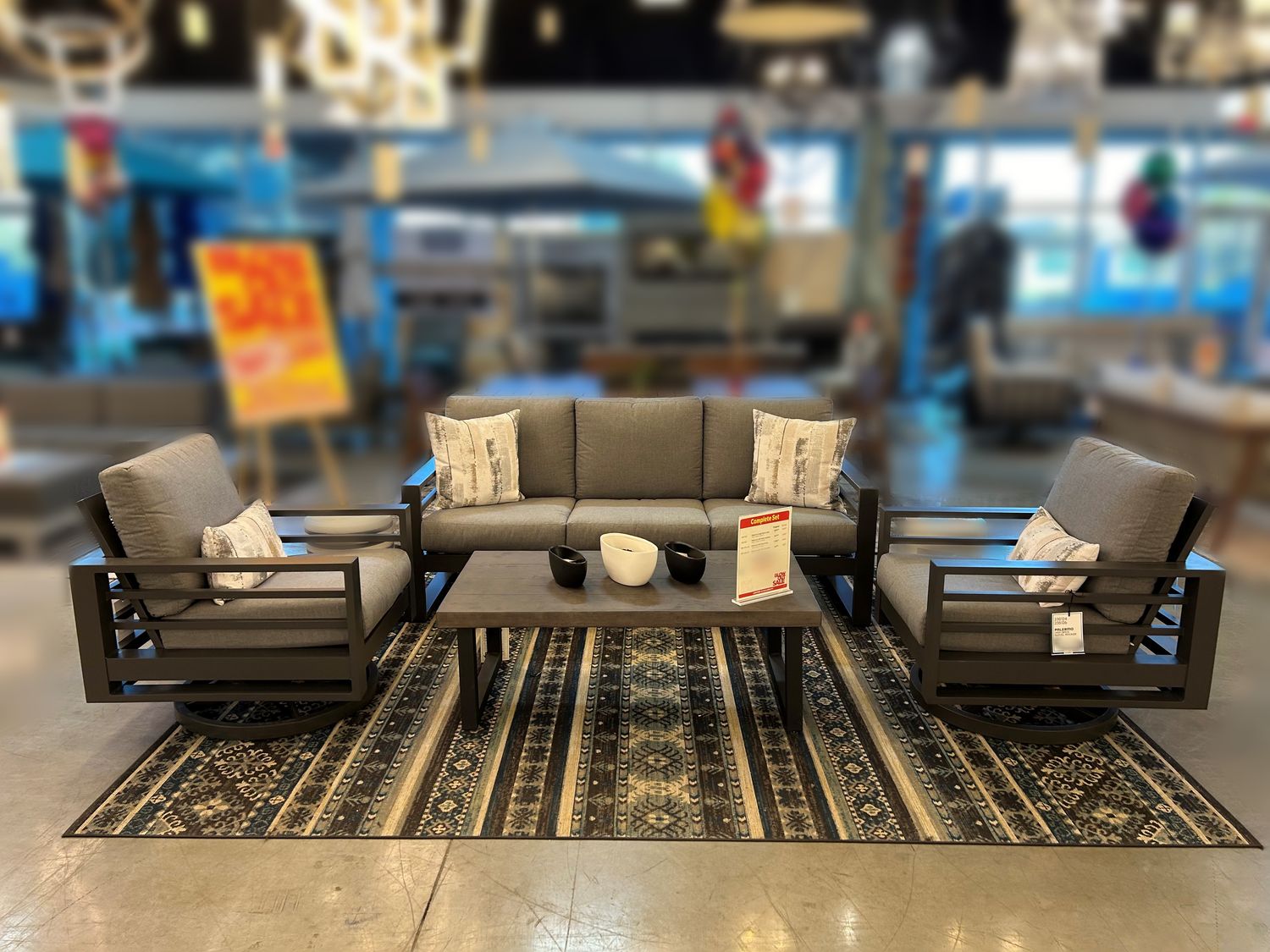 Palermo Graphite High Back Sofa & Swivel Rocker Set (TABLE NOT INCLUDED) (COMPLETE SET SEE SKU LIST FOR SET) "ALL SALES FINAL"