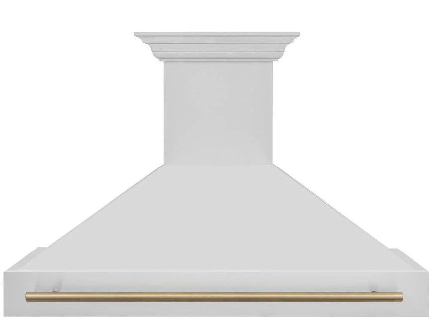 Z Line White 48" Wall Mount Chimney Hood W/Champagne Bronze Handle