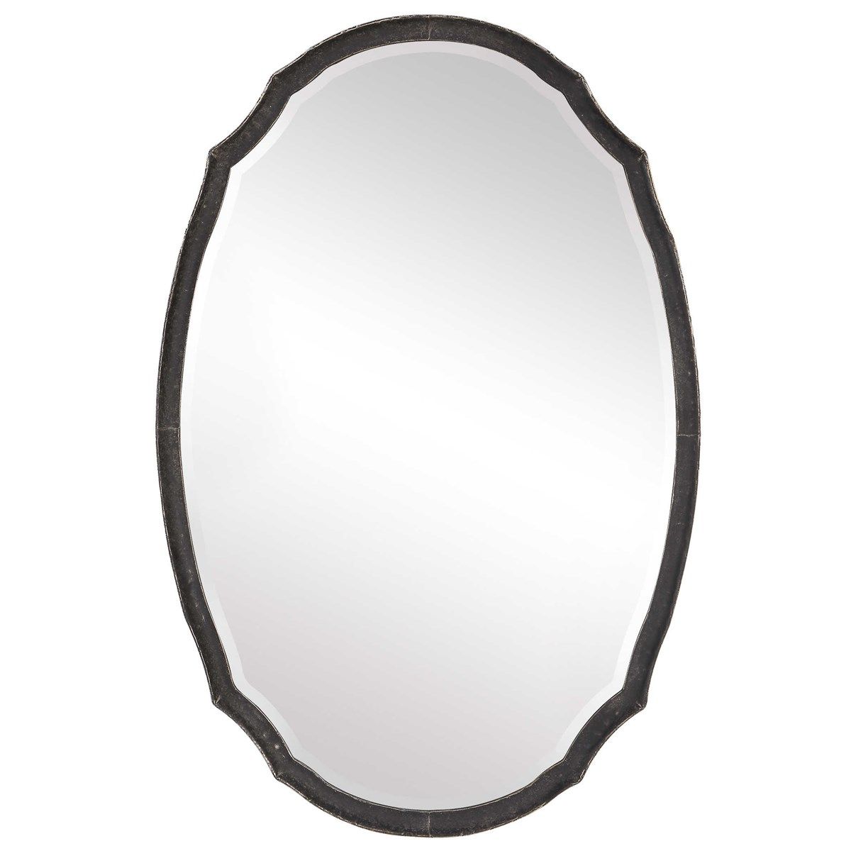 Scalloped Mirror Beveled W/Black Frame