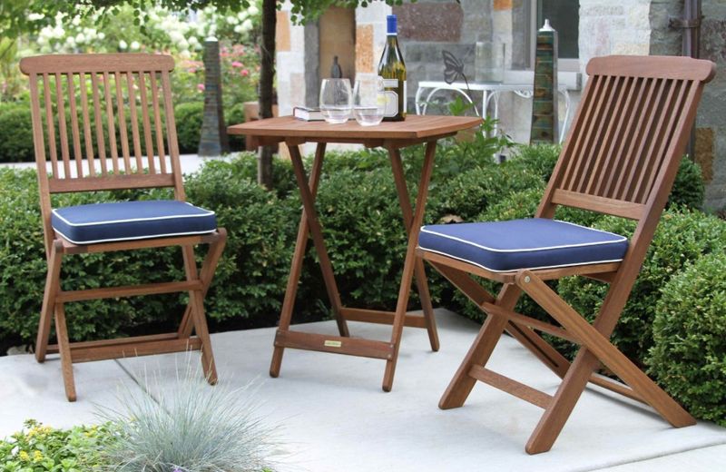 3 Piece Square Bistro Set W/Blue Cushion