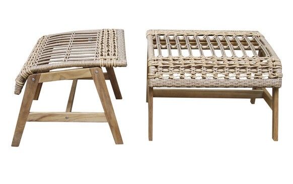 Teak & Wicker Lounging Ottoman