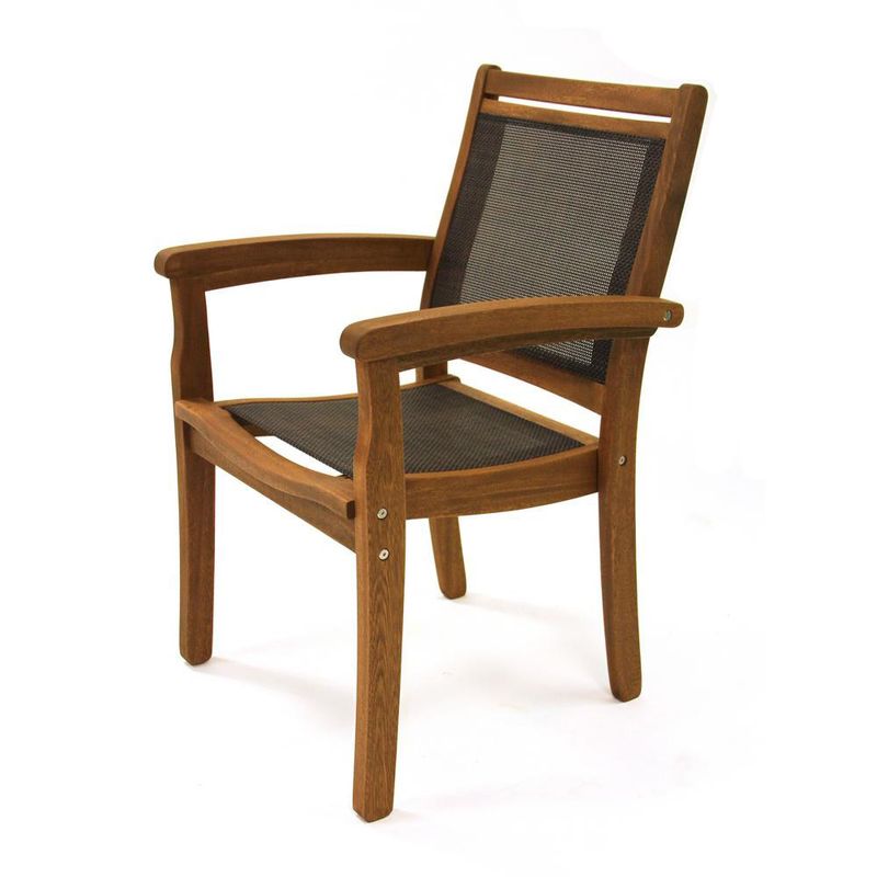 Dark Brown Sling & Eucalyptus Stack Arm Chair