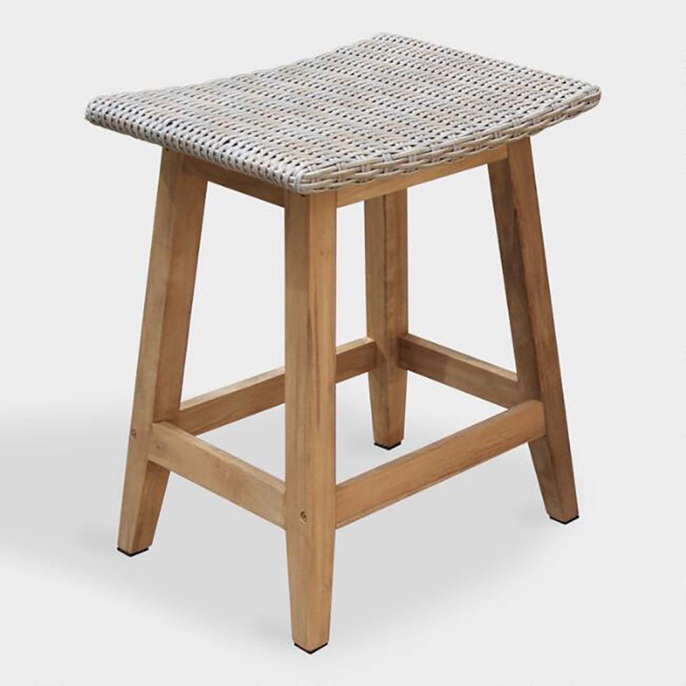 Teak & Wicker Saddle Stool