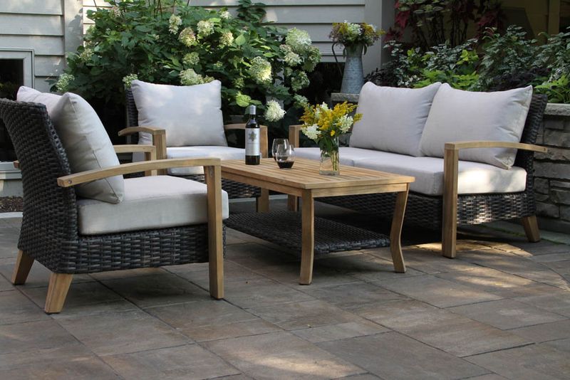 Teak & Brown 4 Piece Wicker Set
