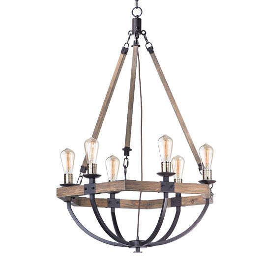 Lodge Weathered Oak/Bronze 6 Light Chandelier