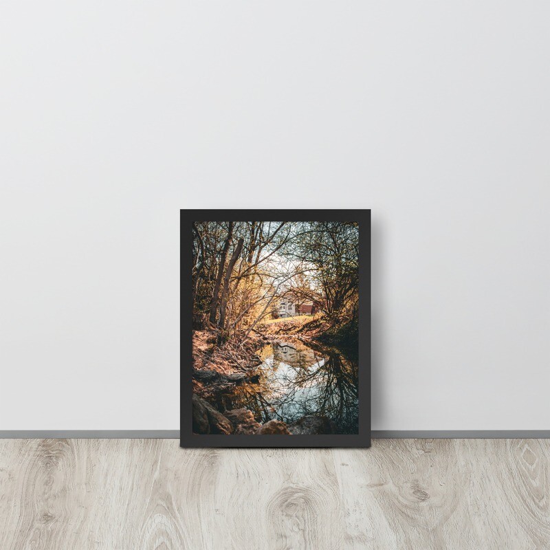 Framed photograph of pond