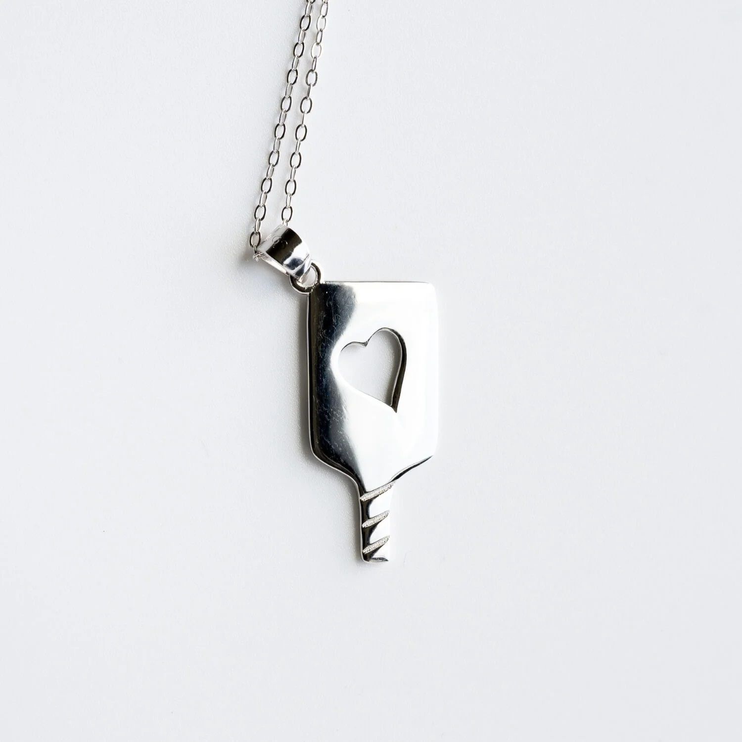 Sterling Silver Hollow Heart Pickleball Pendant Necklace 
