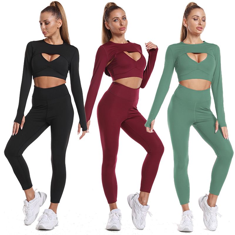 New Arrival Top Selling 3 Pieces Fitness Sport Bra High Waist Fitness Leggings Women Wear Sportswear Yoga Wear Suit