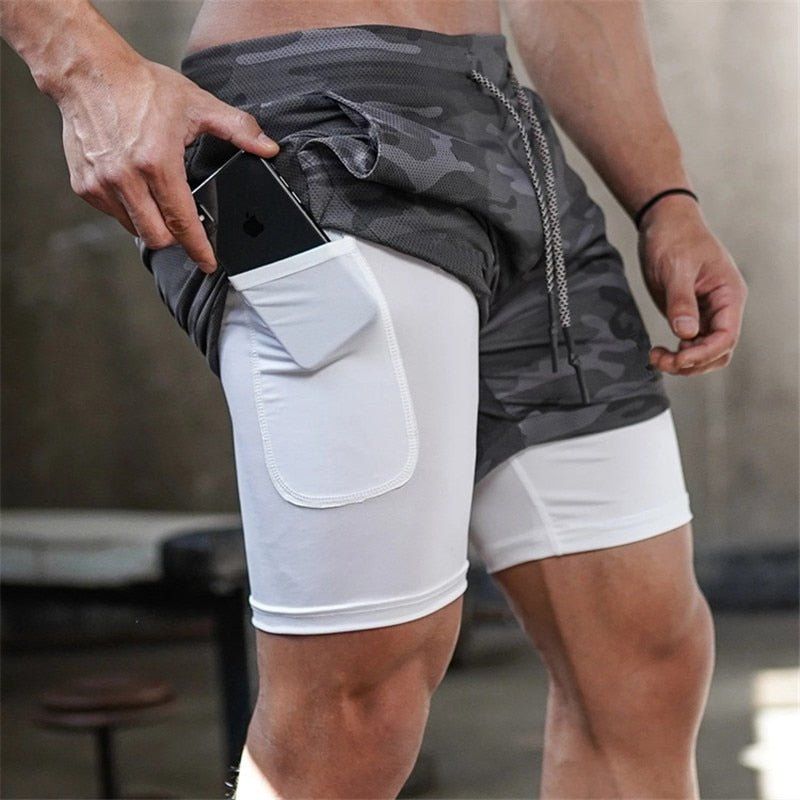 Camo Running Shorts Men 2 In 1 Double-deck Quick Dry GYM Sport Shorts Fitness Jogging Workout Shorts Men Sports Short Pants
