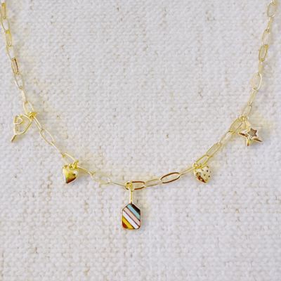 Pickleball Play Charm Necklace – Gold Chain with Playful Pickleball-Inspired Charms