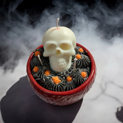 Bloody skull in handmade ceramic bowl 