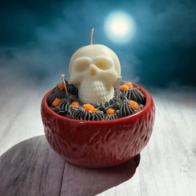 Bloody skull in handmade ceramic bowl 