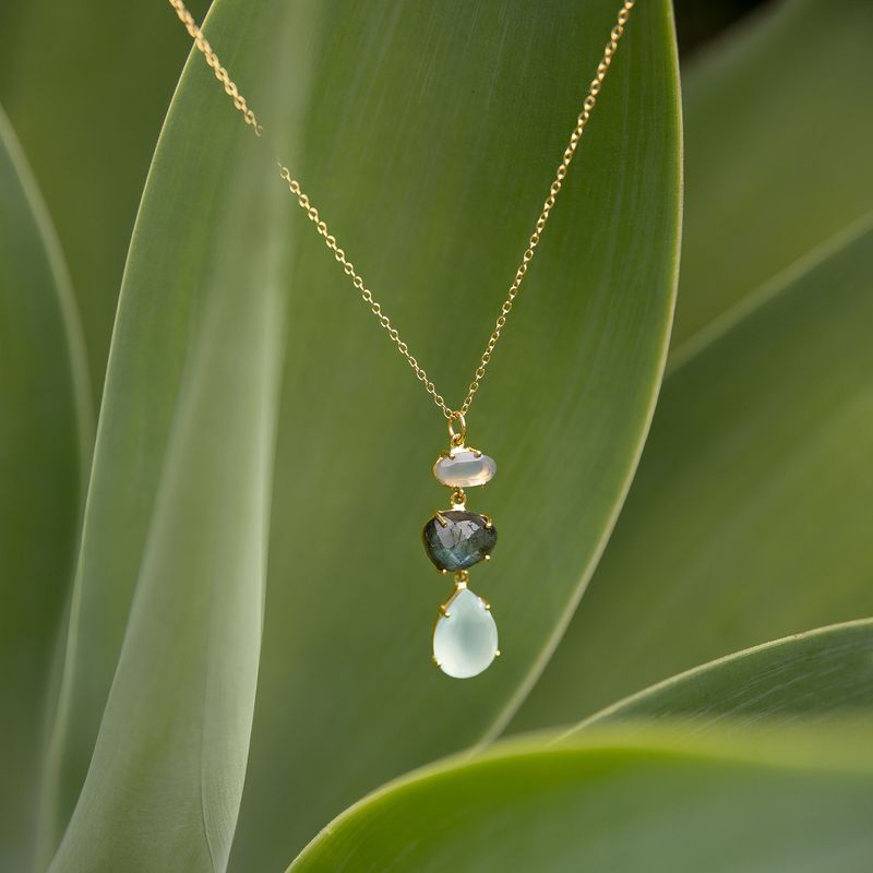 Three Gemstone Drop Necklace