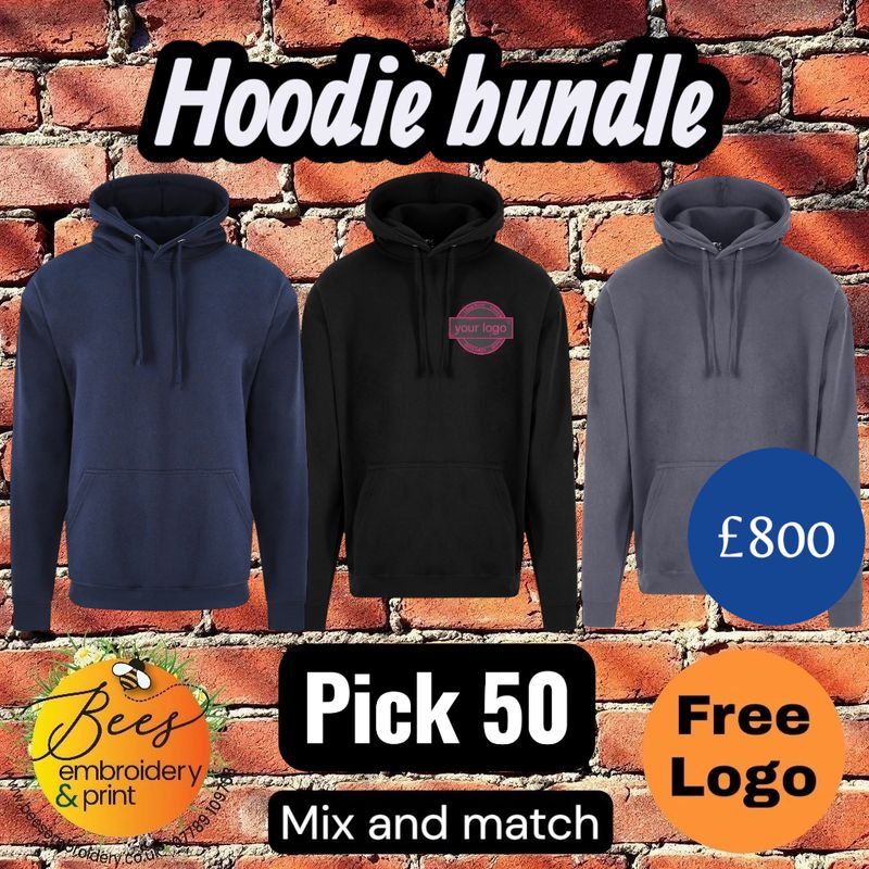 50 Hoodies workwear bundle with free left chest logo