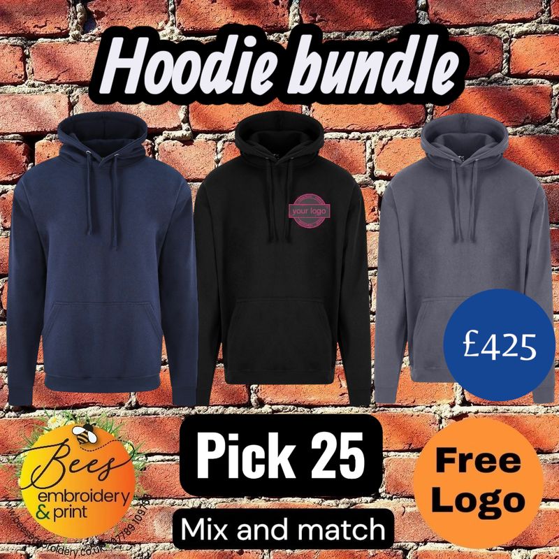 25 Hoodies workwear bundle with free left chest logo