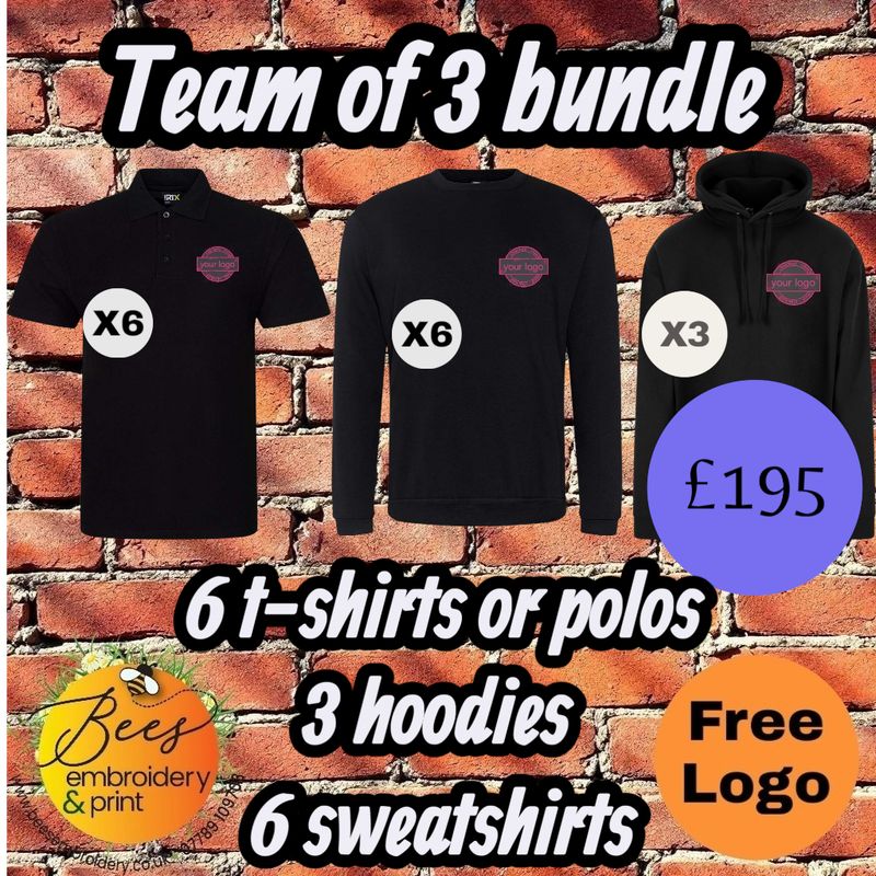Team of 3 bundle with free left chest logo - Workwear Team of 3 bundle with free left chest logo - Workwear
