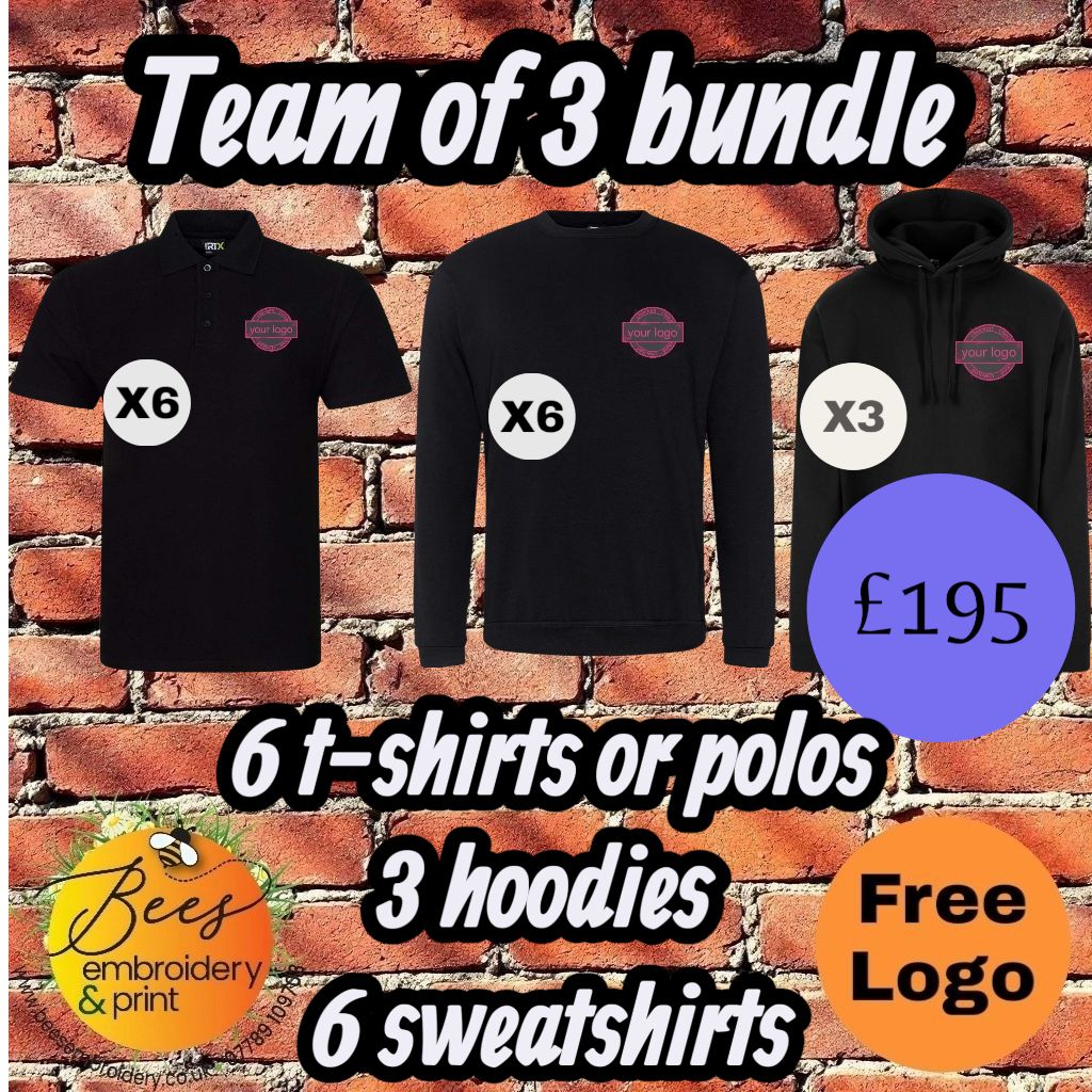 Team of 3 bundle with free left chest logo - Workwear
