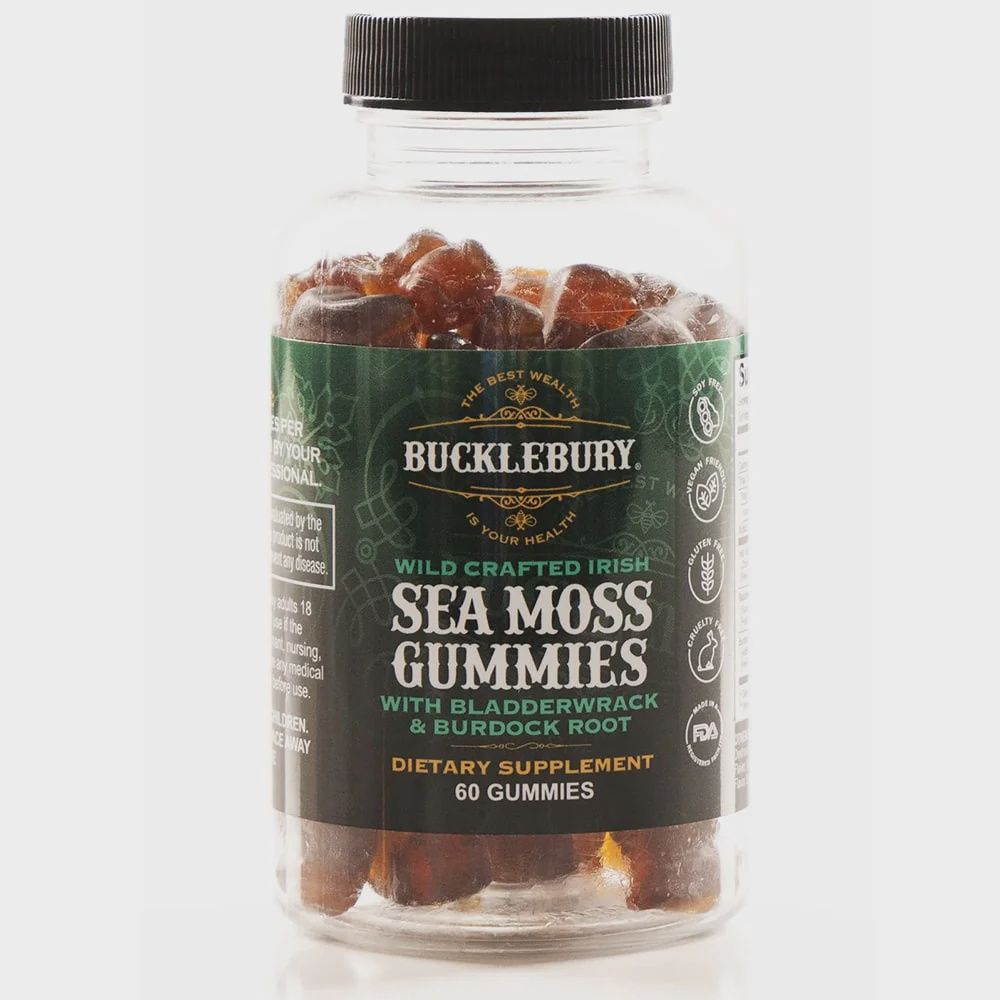 WILD CRAFTED IRISH SEA MOSS GUMMIES WITH BLADDERWRACK AND BURDOCK ROOT, Size: 60 GUMMIES