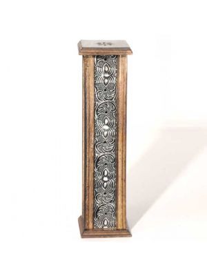 MANGO WOOD AND STAMPED METAL INCENSE BURNER TOWER