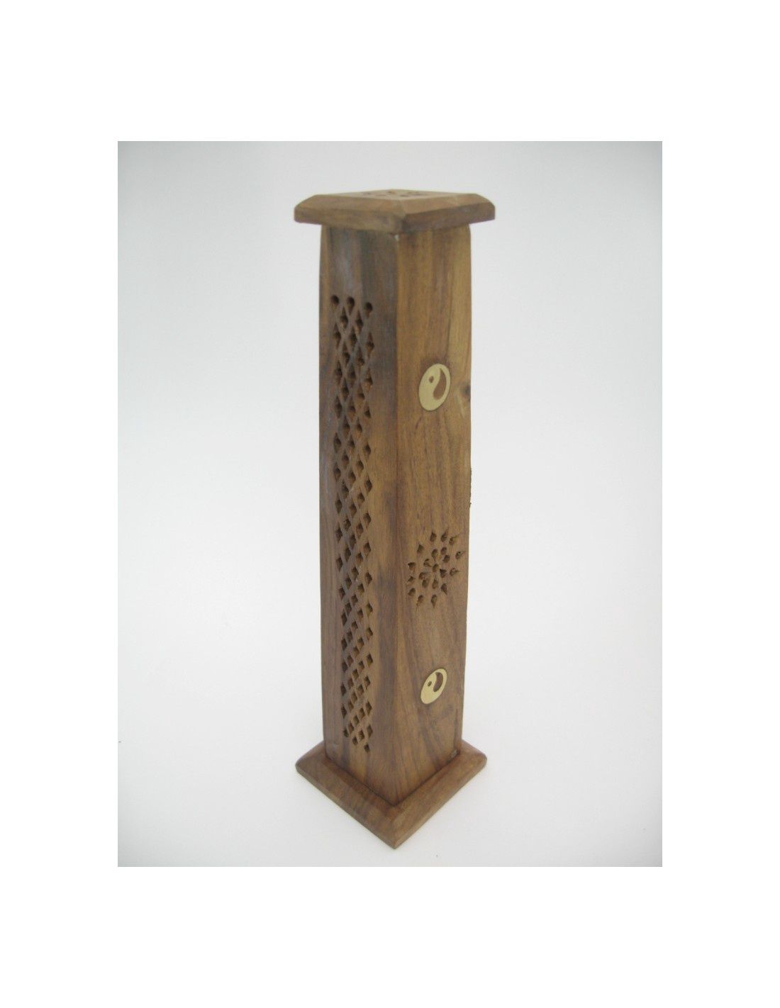 WOODEN SQUARE TOWER INCENSE BURNER
