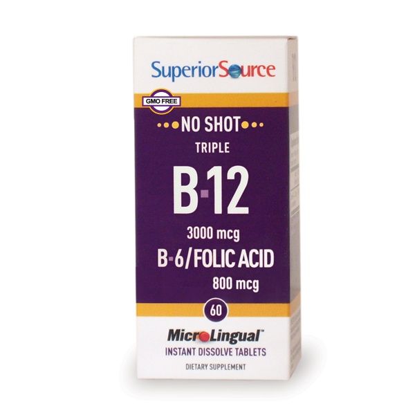 NO SHOT TRIPLE B-12 3,000 MCG / B-6 / FOLIC ACID 800 MCG, Size: 60 DISSOLVE TABS