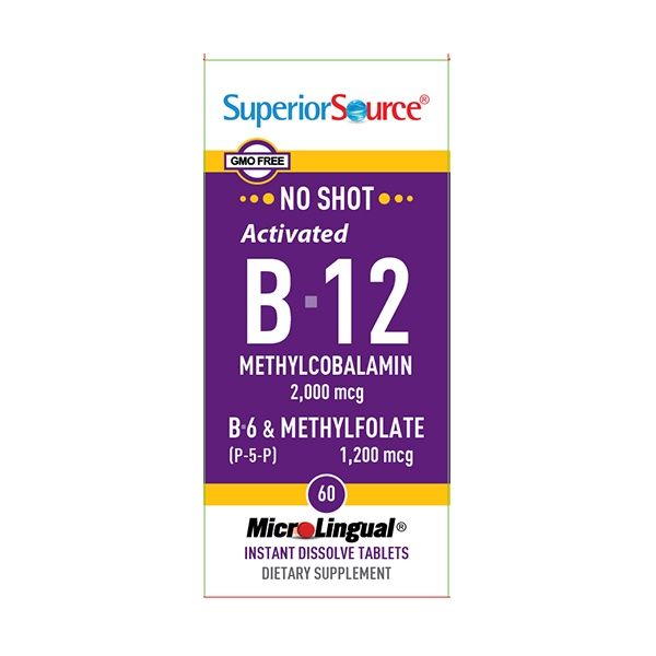 NO SHOT ACTIVATED B-12 2,000 MCG / B-6  1,200 MCG, Size: 60 DISSOLVE TABS