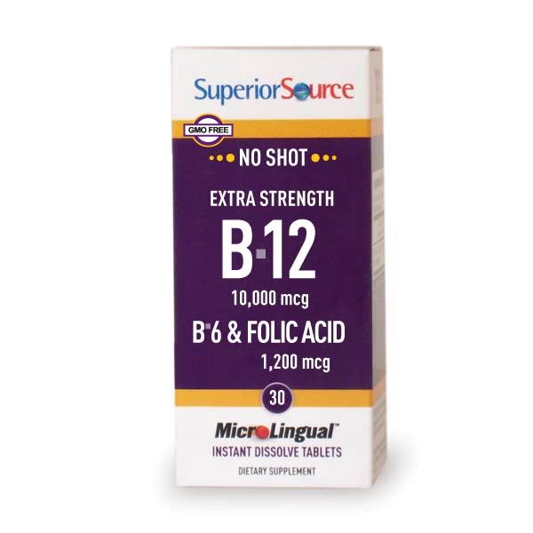 NO SHOT B-12 10,000 MCG / B-6 / FOLIC ACID 1,200 MCG, Size: 30 DISSOLVE TABS