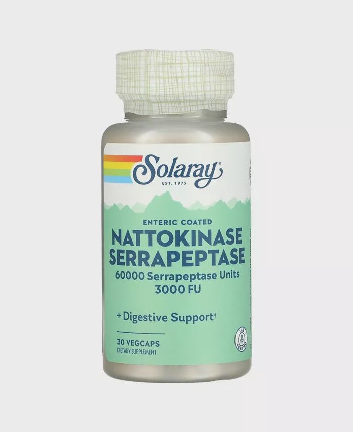 NATTOKINASE SERRAPEPTASE 60000 SERRAPEPTASE 3000 FIBRINOLYTIC, Size: 30 VEGCAPS
