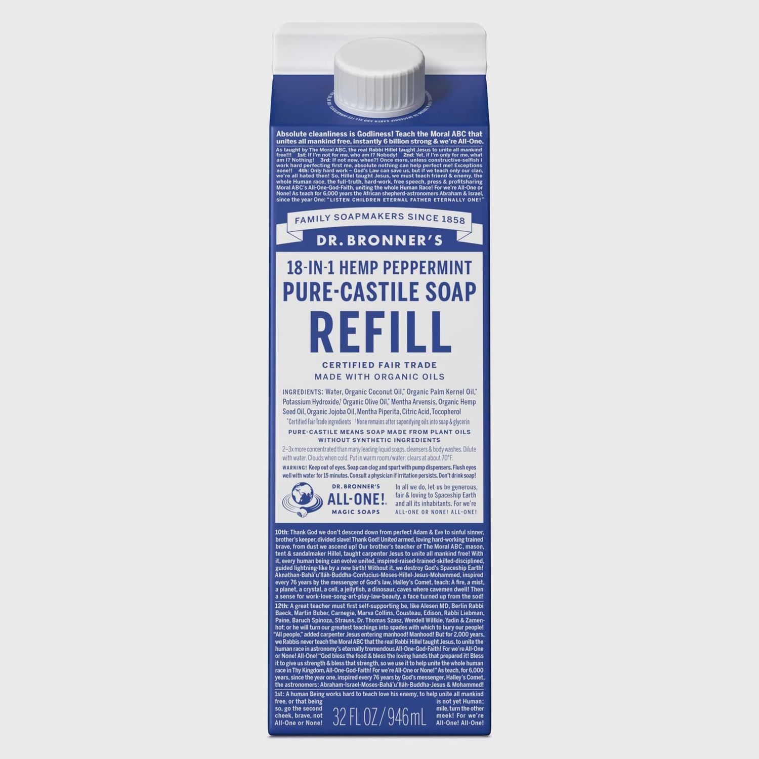 PEPPERMINT - PURE - CASTILLE LIQUID SOAP REFILL, Size: 32 FL OZ